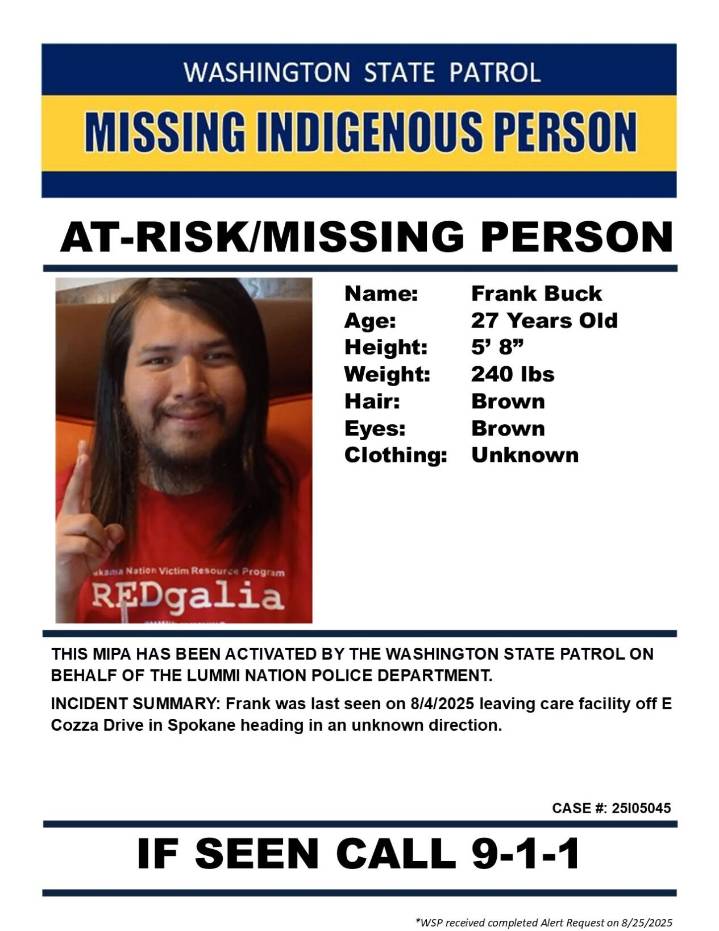 Missing Indigenous Person Alert: Frank Buck last seen early this month in Spokane