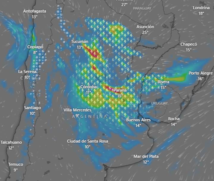 En nueve provincias. Emiten una alerta amarilla por tormentas y vientos para este lunes