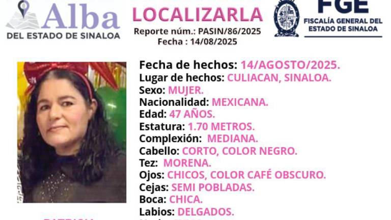 Activan Protocolo Alba en Culiacán por desaparición de Patricia
