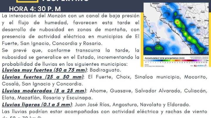 Se avizoran más lluvias para Mazatlán la tarde