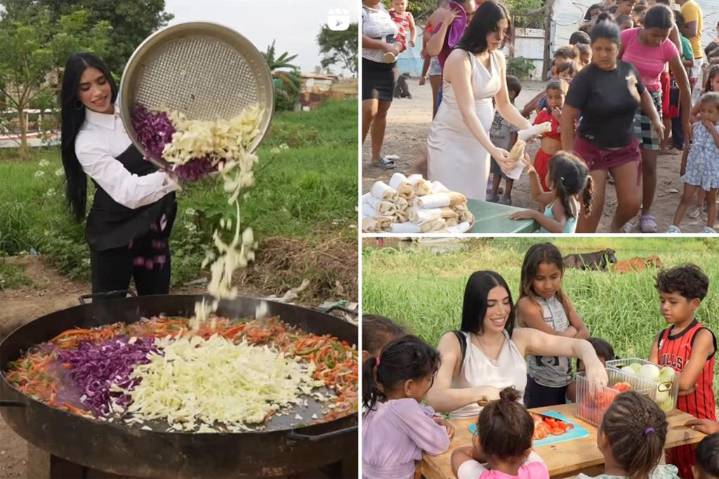 Glammed-out food influencer cooks enormous meals for the hungry — but critics accuse her of doing it for 'clout'