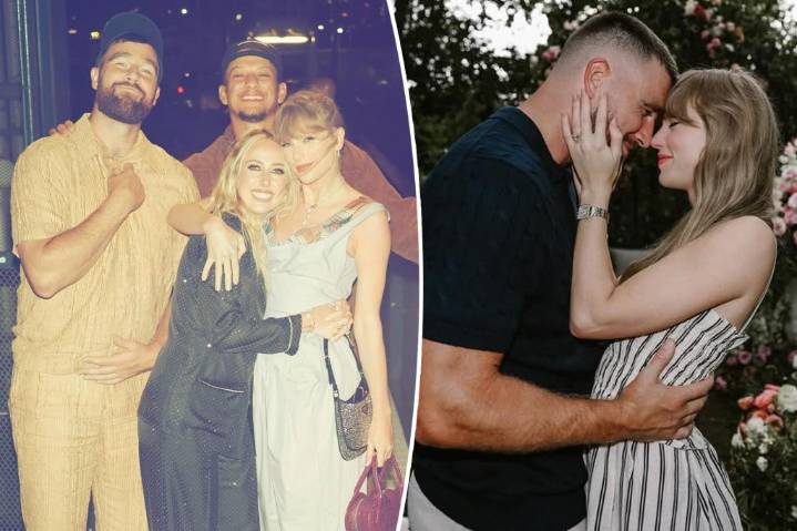 Brittany and Patrick Mahomes react to pals Travis Kelce and Taylor Swift's engagement