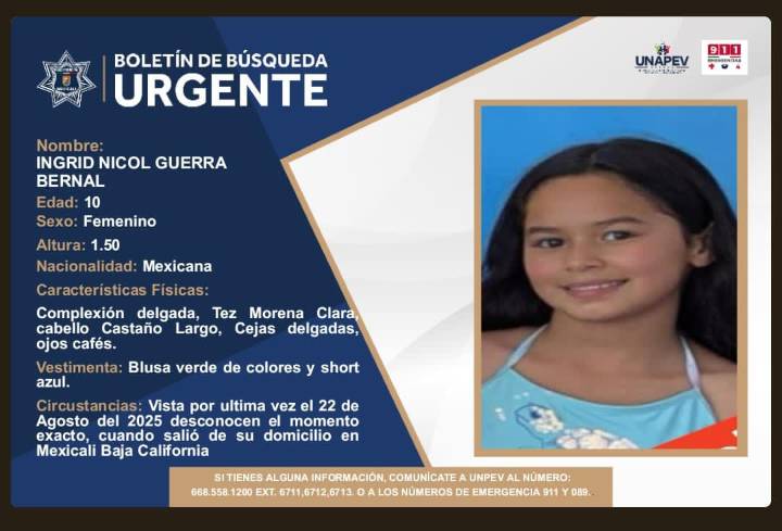Buscan a Ingrid Nicol de 10 años de edad
