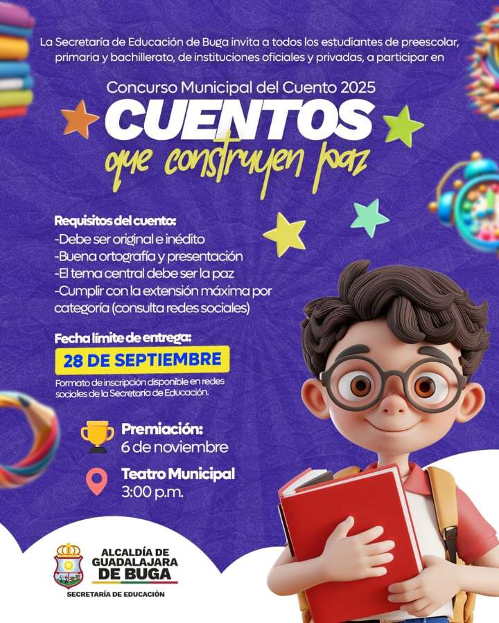 NIÑOS Y JÓVENES DE BUGA PODRÁN PLASMAR SUS HISTORIAS EN EL CONCURSO MUNICIPAL DEL CUENTO 2025 Cuentos que Construyen paz