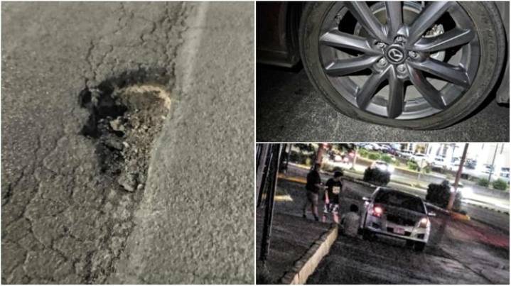 Bache "poncha llantas" deja tres afectados en el Periférico