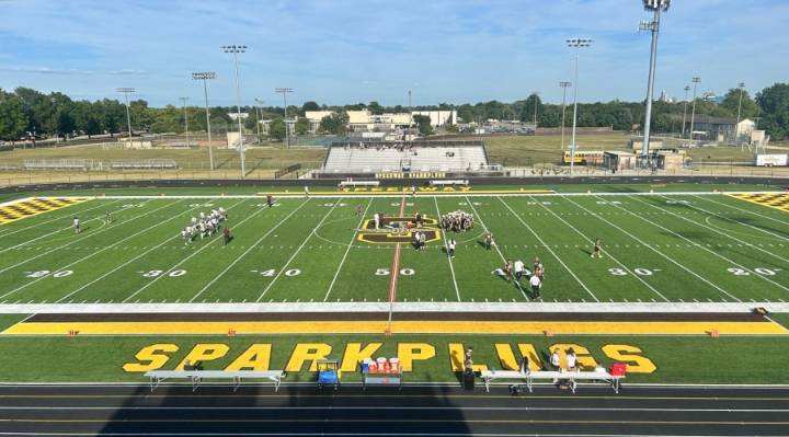 Speedway High School rededicates newly renovated football field prominently featuring the IMS 'Wing and Wheel' logo