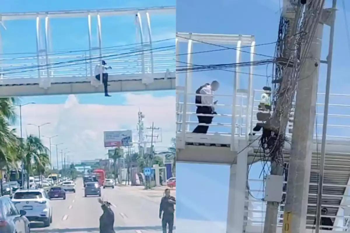 Guardia de seguridad intenta lanzarse de un puente en la avenida Colosio de Cancún tras descubrir infidelidad