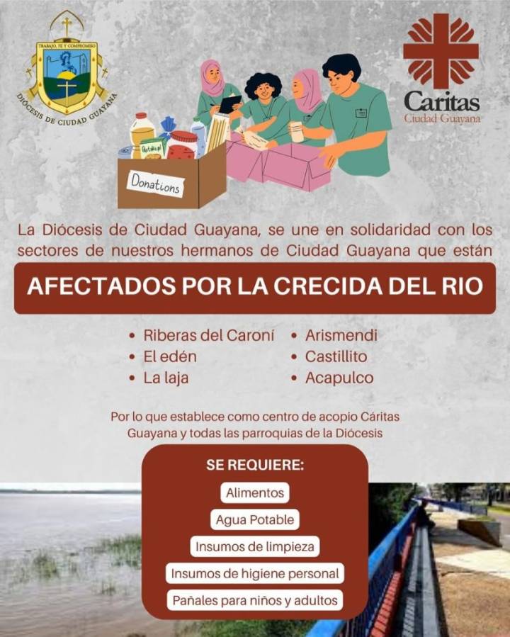 Diócesis de Ciudad Guayana impulsa campaña solidaria ante crecida del río