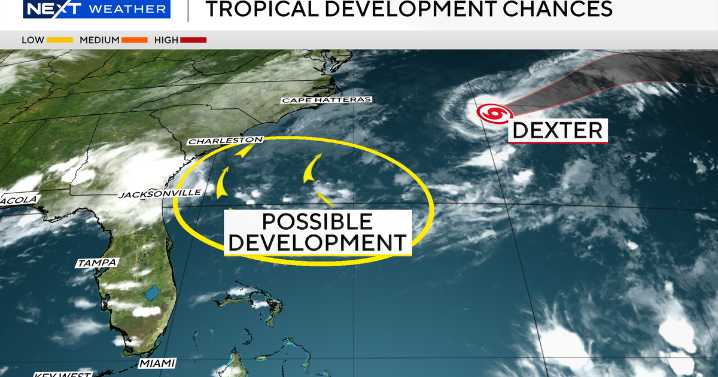 Tropical Storm Dexter moving away from U.S., poses no threat to land