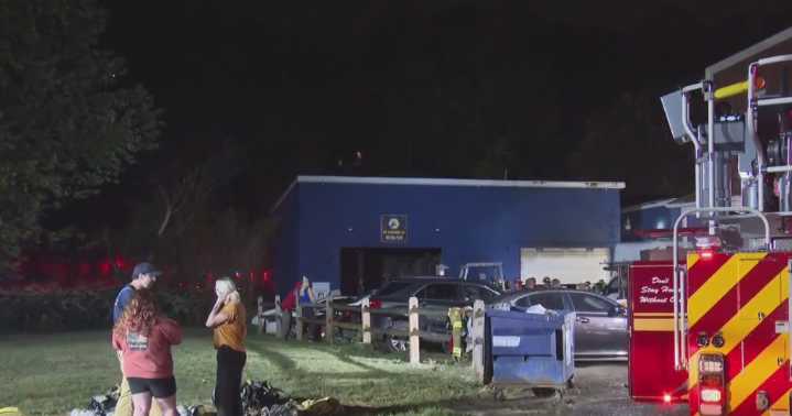 Two firefighters injured, pet killed in late-night auto repair shop fire in Bridgeville