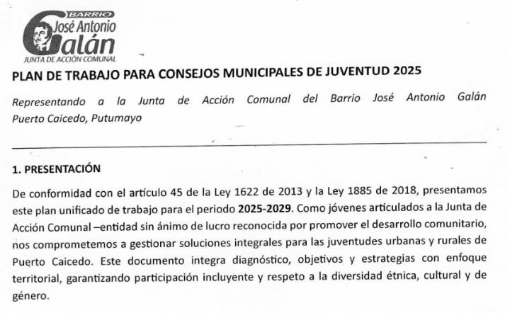 Presentación de la Propuesta de la JAC Barrio José Antonio Galán