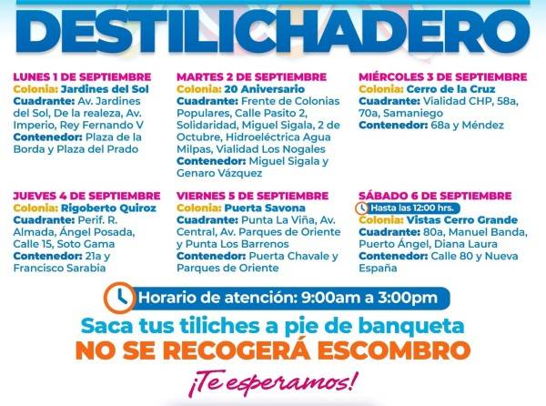 La próxima semana estará Destilichadero en seis colonias