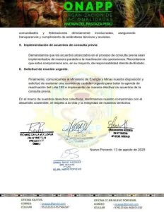 COMUNIDADES PIDEN REUNIÓN POR REACTIVACIÓN DEL LOTE 192