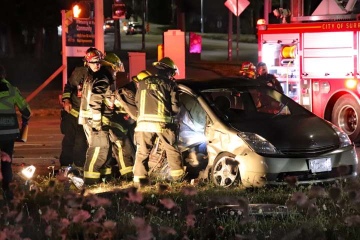 PHOTOS: 2-vehicle crash in Surrey requires 'Jaws of Life' for rescue