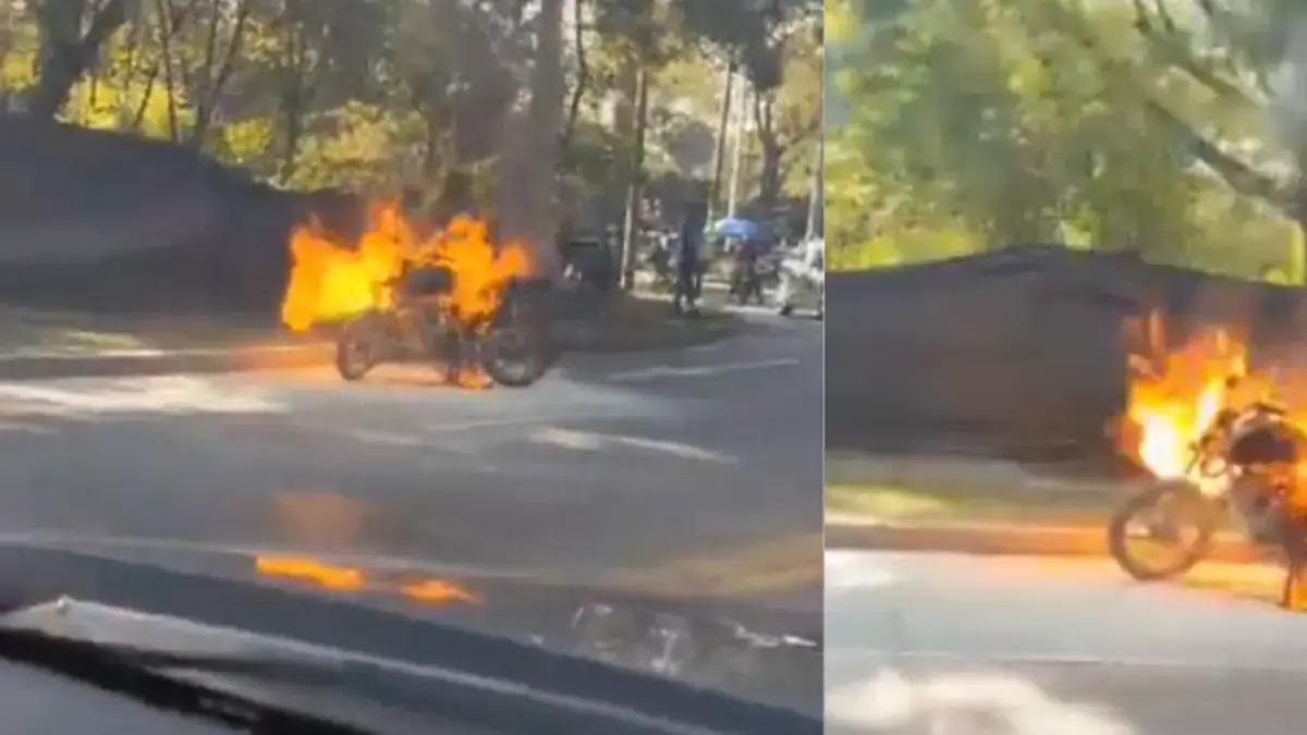 Video | Motociclista habría actuado de manera violenta y le prendió fuego a su moto para evadir control de Tránsito en Cali