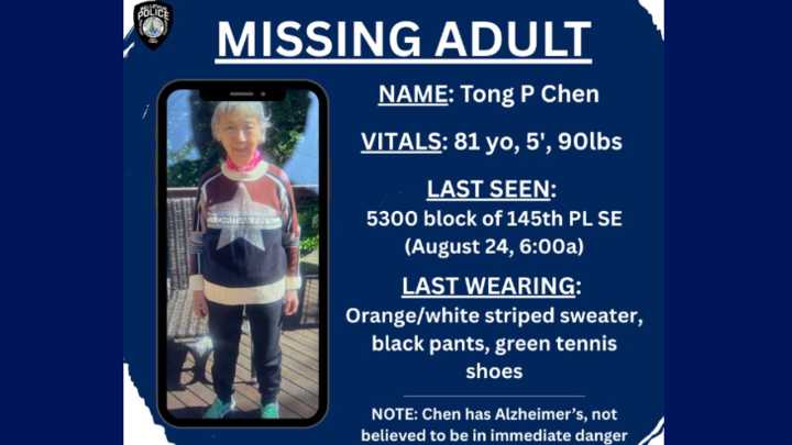 Elderly woman missing from Bellevue, WA