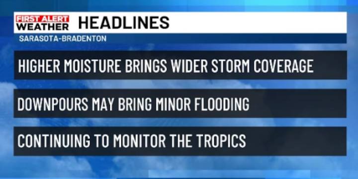 Another warm, humid and stormy day in the forecast