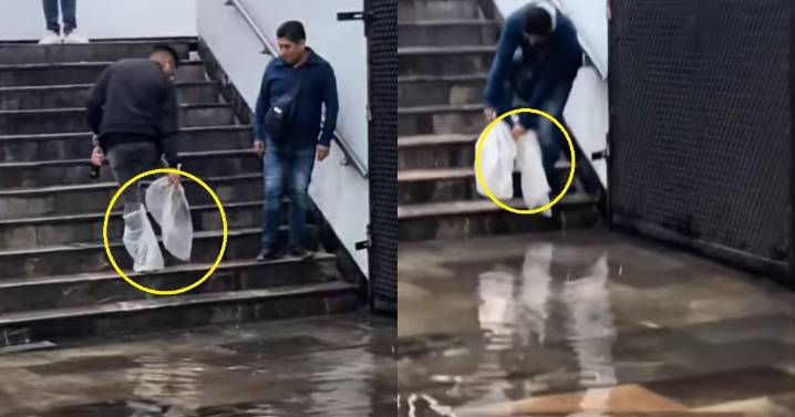 “El corazón mexicano siempre encuentra un puente”: Hombres causan conmoción por su ingenio para no mojarse los zapatos al cruzar el agua