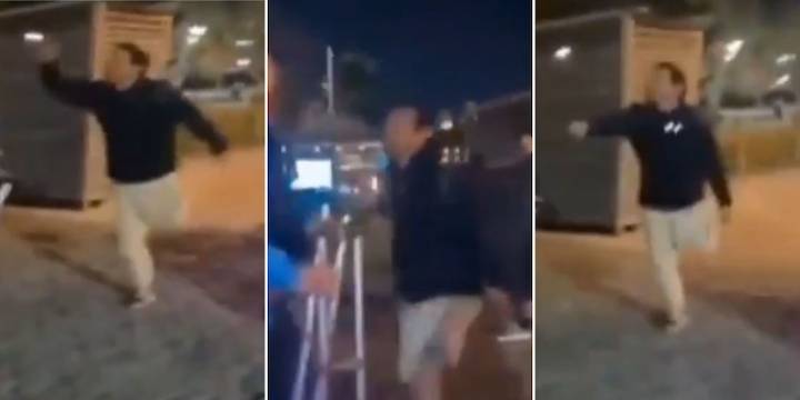 El video del policía con las muletas de un vendedor ambulante en el Puente de la Mujer: lo empujó y el hombre se cayó
