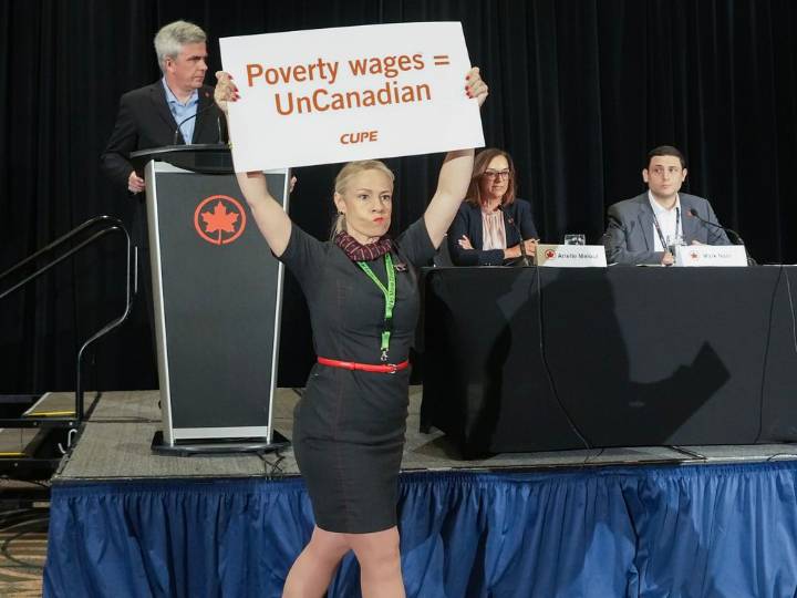 Air Canada flight attendants bring company press conference to a close