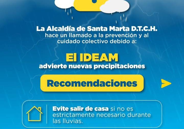 Alcaldía de Santa Marta reitera medidas preventivas tras pronósticos de lluvias este fin de semana