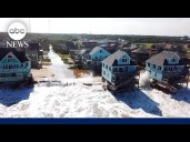 Cape Hatteras Motel surrounded by Hurricane Erin storm surge in the Outer Banks