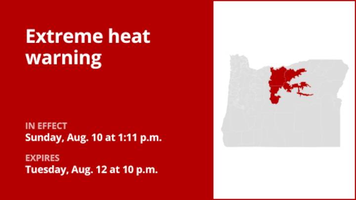Oregon placed under an extreme heat warning until Tuesday night