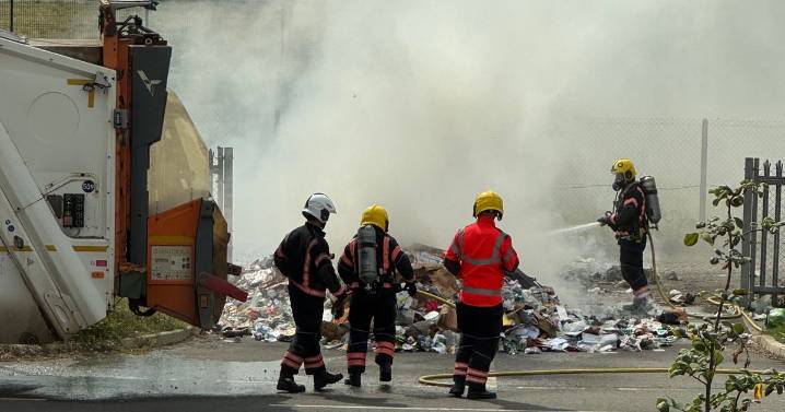 'Explosive' bin lorry fire caught on video disrupts Cambridge Airport