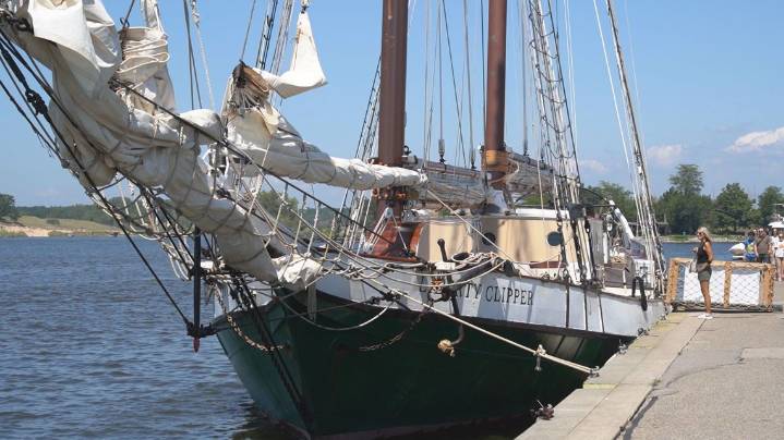 Iconic tall ships docked in Grand Haven, offering hands