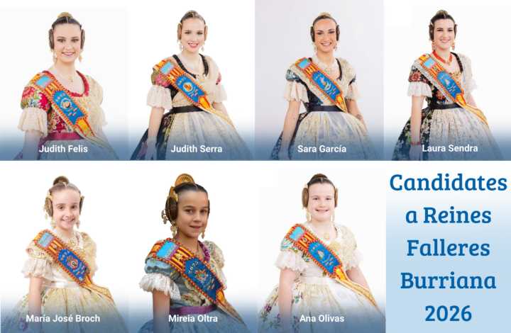 Set candidates opten a ser les Reines Falleres de Burriana 2026