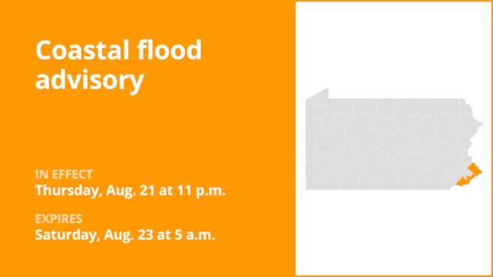Coastal flood advisory issued for Bucks County from Thursday to Saturday