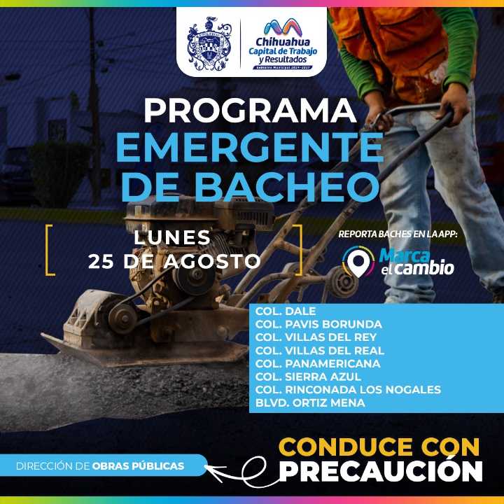 Municipio trabajará con bacheo en estas ocho zonas hoy 25 de agosto