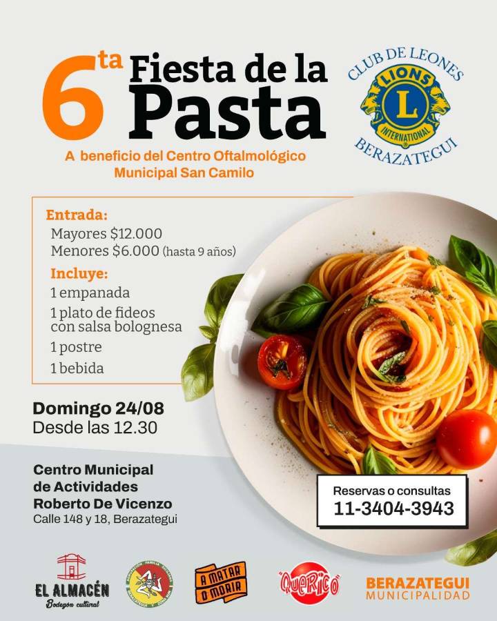 6ta Fiesta de la Pasta en Berazategui a beneficio del Centro Oftalmológico Municipal