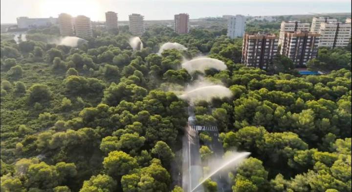 Ocho cañones de agua para proteger la Devesa ante el riesgo extremo de incendios