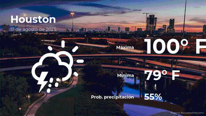 Pronóstico del tiempo en Houston para este domingo 17 de agosto