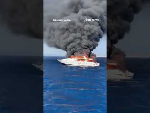 WATCH: Yacht engulfed in flames sinks off coast of Spain #shorts #news #foxnews #yacht #spain