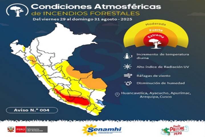 Condiciones atmosféricas favorecería ocurrencia de incendios forestales en Sierra y Selva