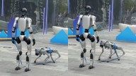 El futuro se acerca: un robot pasea a un perro robot