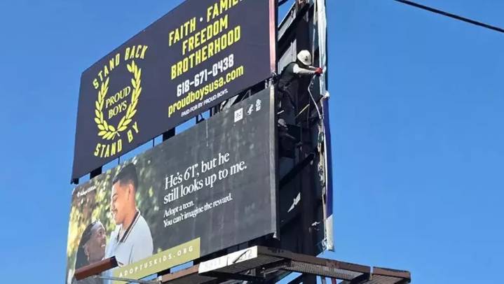 Billboard for Proud Boys hate group removed after public pressure