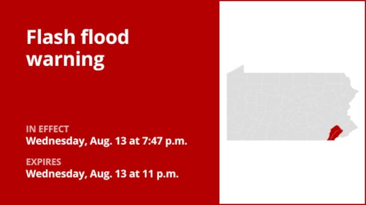 Update: Flash flood warning for Chester County until Wednesday night triggered by thunderstorms