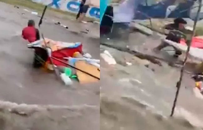 De terror! Tianguistas son arrastrados tras fuertes lluvias en Aguascalientes