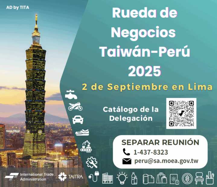 Delegación comercial de Taiwán llegará a Perú ofreciendo oportunidades comerciales