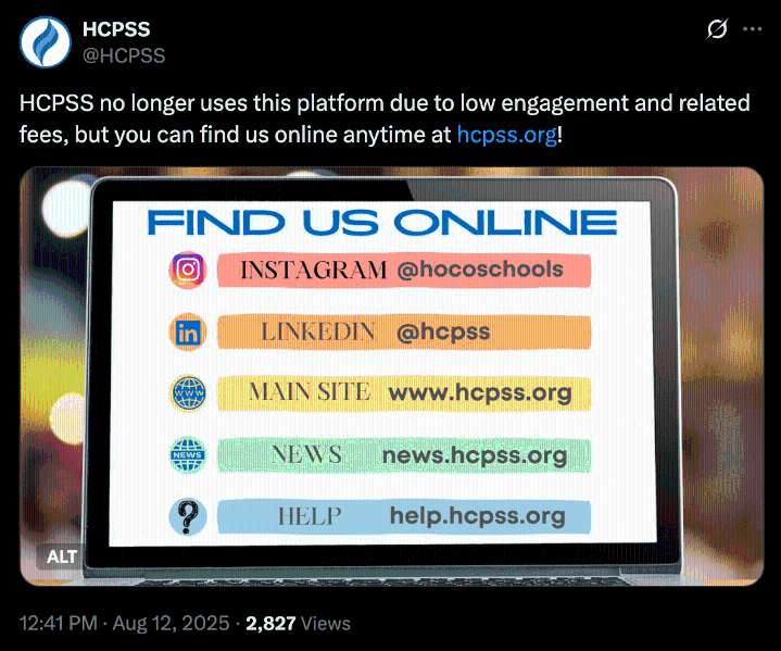 Howard County school system logs off X account