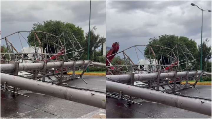Cae Espectacular en Tlalnepantla, Edomex; Estructura Aplastó dos Vehículos