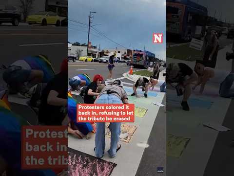 Protesters Recolor Erased Rainbow Crosswalk Honoring Nightclub Shooting Victims