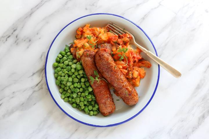 Air fryer bangers and mash – with a twist – is a fast, easy meal for one