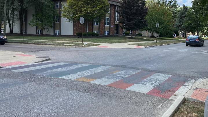 City says rainbow crosswalk on Lane Avenue that was vandalized is part of federal traffic safety study