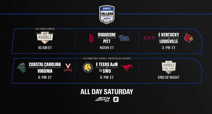ACC Network Kicks Off 2025 College Football Season with Six Games, Three ACC Huddle Road Shows in Week 1