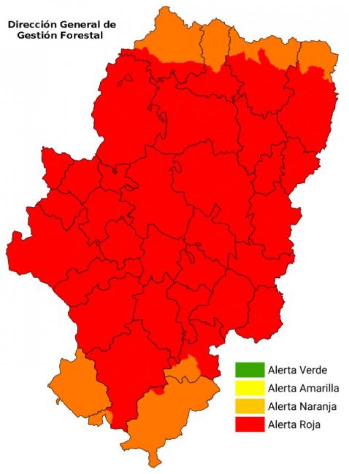 Continúa la alerta roja por peligro de incendios forestales en gran parte de Aragón
