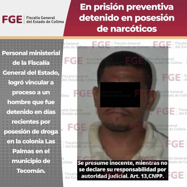 En prisión preventiva detenido en posesión de narcóticos